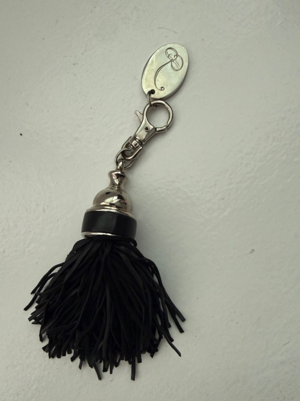 Black Tassel Key & Card Holder Charm with Silver Hardware
